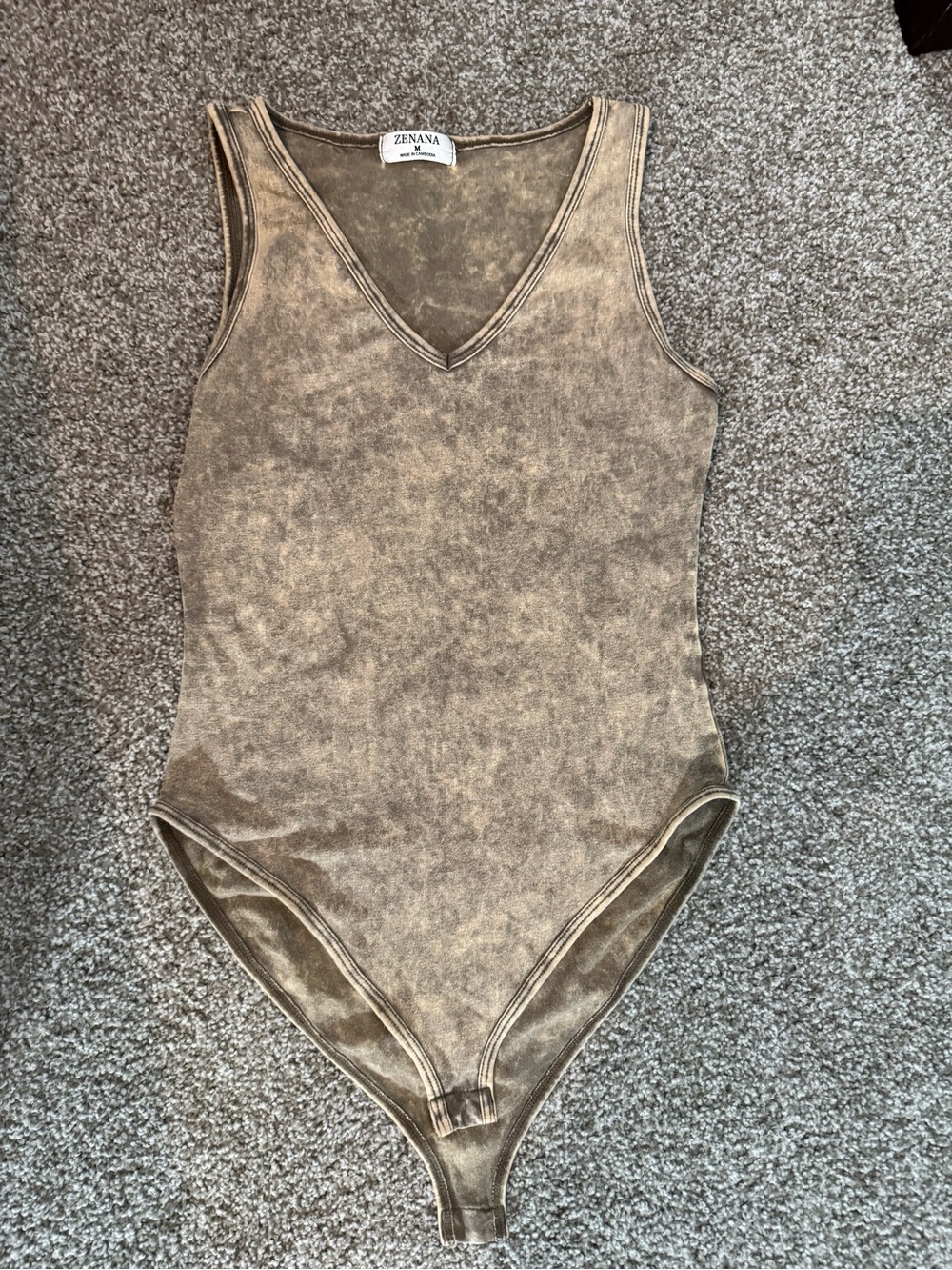 Zenana Brown Mineral Wash V-Neck One-Piece